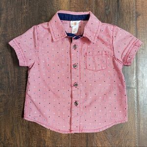 Baby Cat& Jack Red White & Blue striped polka dots button down polo shirt Sz 9m